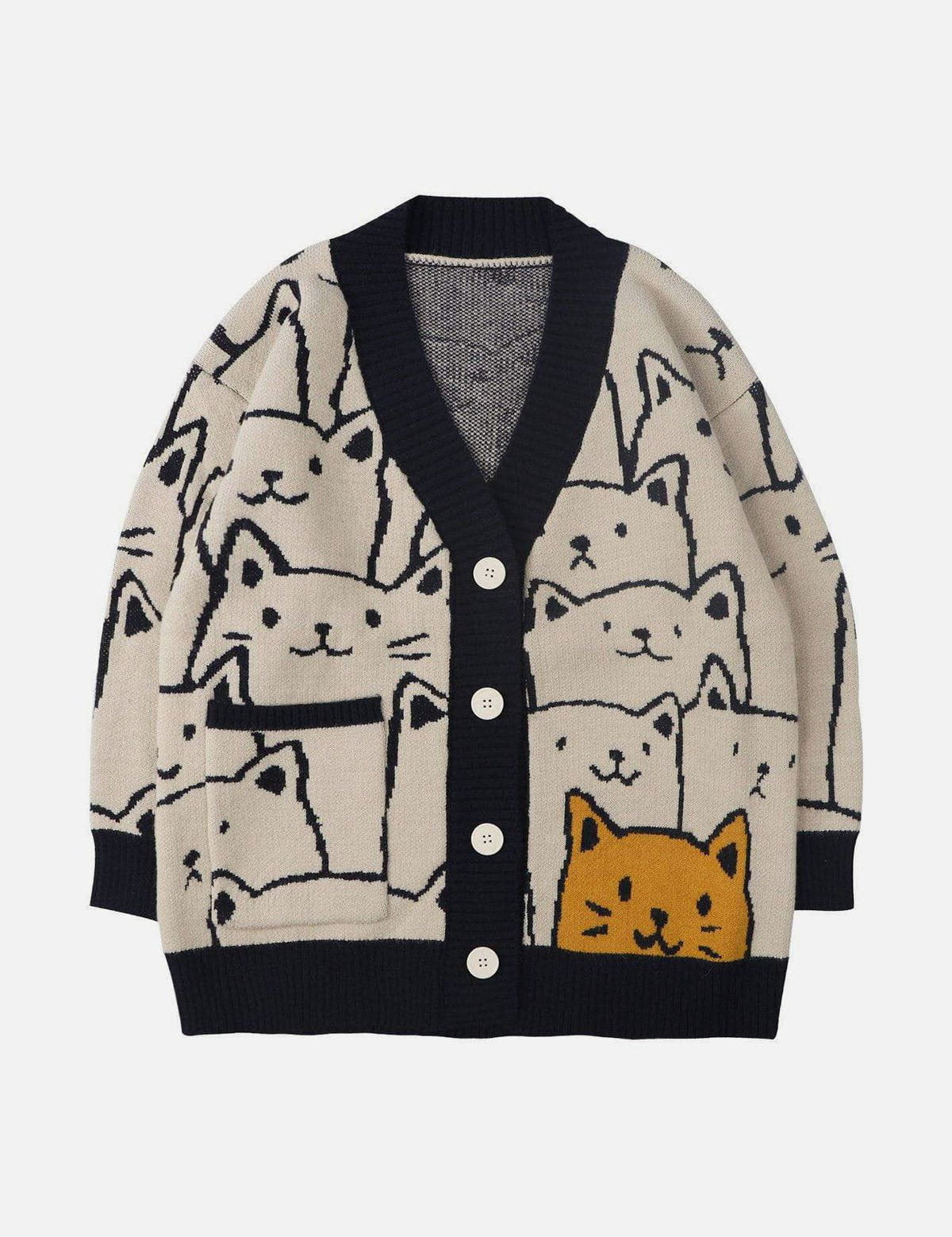 Feline | Gebreid Kattenpatroon Vest in de kleur Beige voor dames in stijl geschikt voor alle seizoenen.