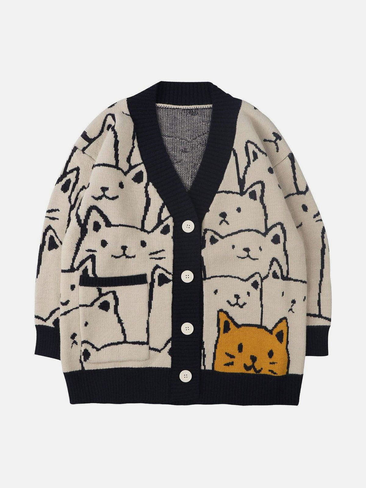 Feline | Gebreid Kattenpatroon Vest in de kleur Beige voor dames in stijl geschikt voor alle seizoenen.