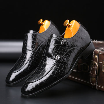 Felix | Leren ademende nette herenschoenen met vierkante teen in de kleur Zwart voor heren in stijl geschikt voor alle seizoenen.