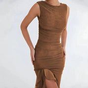 Fenna | Elegante bodycon jurk met ruches in de kleur Zwart voor dames in Party stijl ideaal voor de lente.