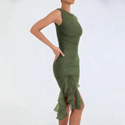 Fenna | Elegante bodycon jurk met ruches in de kleur Zwart voor dames in Party stijl ideaal voor de lente.