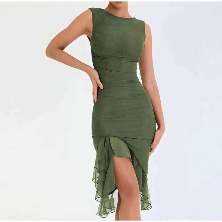 Fenna | Elegante bodycon jurk met ruches in de kleur Groen voor dames in Party stijl ideaal voor de lente.