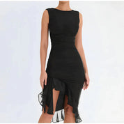 Fenna | Elegante bodycon jurk met ruches in de kleur Zwart voor dames in Party stijl ideaal voor de lente.