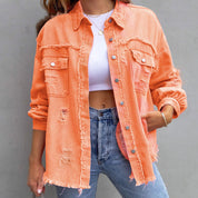 Fenna | Kleurrijk spijkerjasje in de kleur Oranje voor dames in stijl ideaal voor de lente.