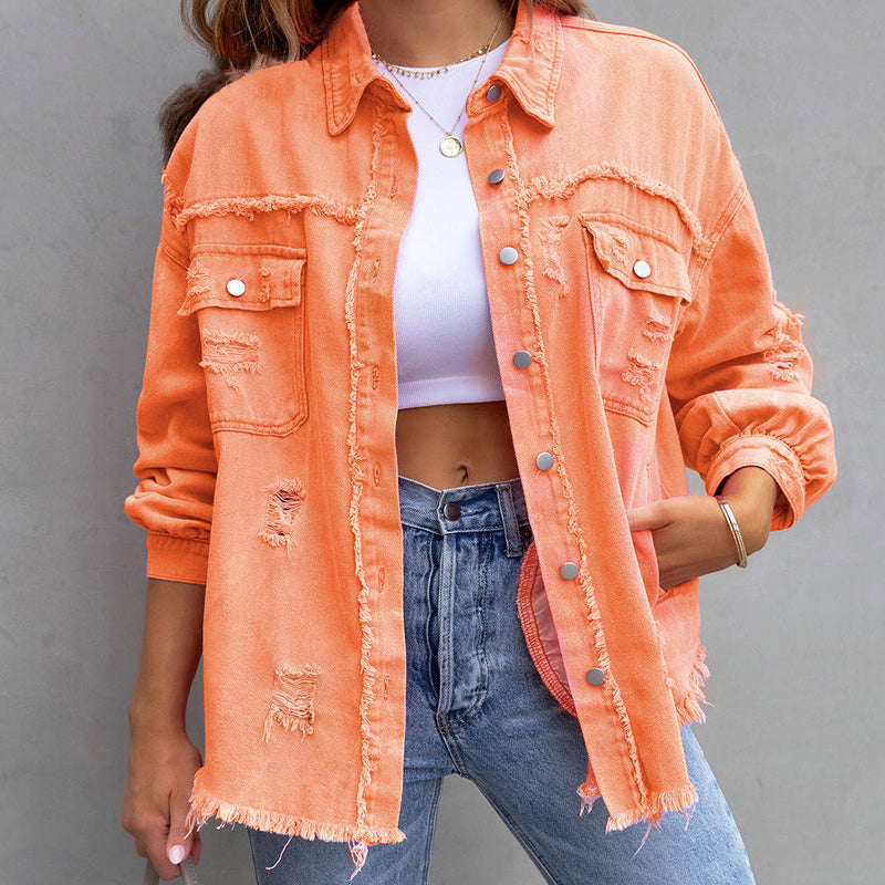 Fenna | Kleurrijk spijkerjasje in de kleur Oranje voor dames in stijl ideaal voor de lente.