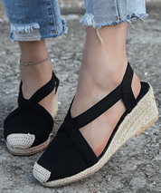 Fenne | Enkelband canvas espadrilles in de kleur Zwart voor dames in Beach stijl ideaal voor de lente.