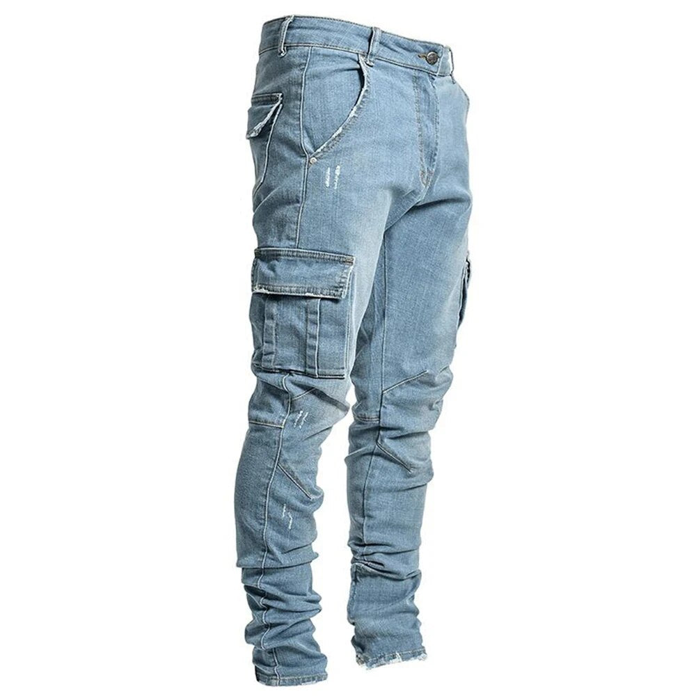 Fernand | Heren Denim Cargo Broek in de kleur Blauw voor heren in Outdoor stijl ideaal voor de herfst.