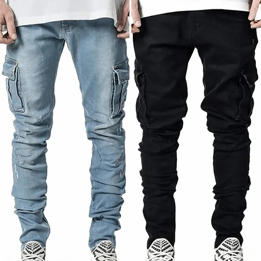 Fernand | Heren Denim Cargo Broek in de kleur Zwart voor heren in Outdoor stijl ideaal voor de herfst.