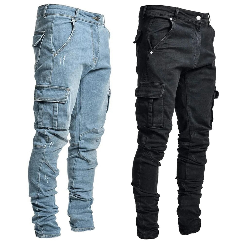 Fernand | Heren Denim Cargo Broek in de kleur Zwart voor heren in Outdoor stijl ideaal voor de herfst.