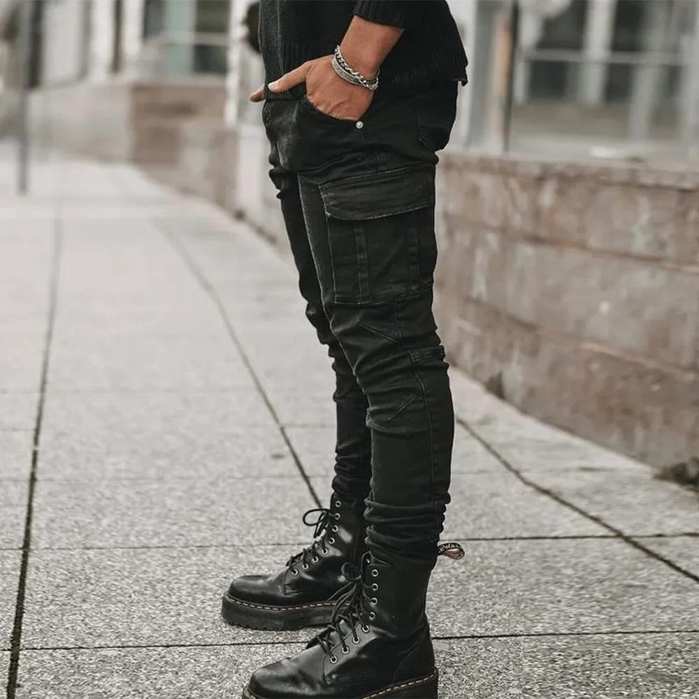 Fernand | Heren Denim Cargo Broek in de kleur Zwart voor heren in Outdoor stijl ideaal voor de herfst.