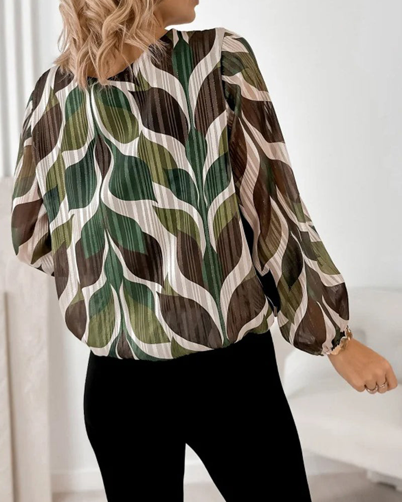 Autumn Blouse with Lantern Sleeves & Round Neck