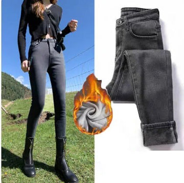 Fieke | Warm gevoerde damesjeans in de kleur Grijs voor dames in stijl geschikt voor alle seizoenen.