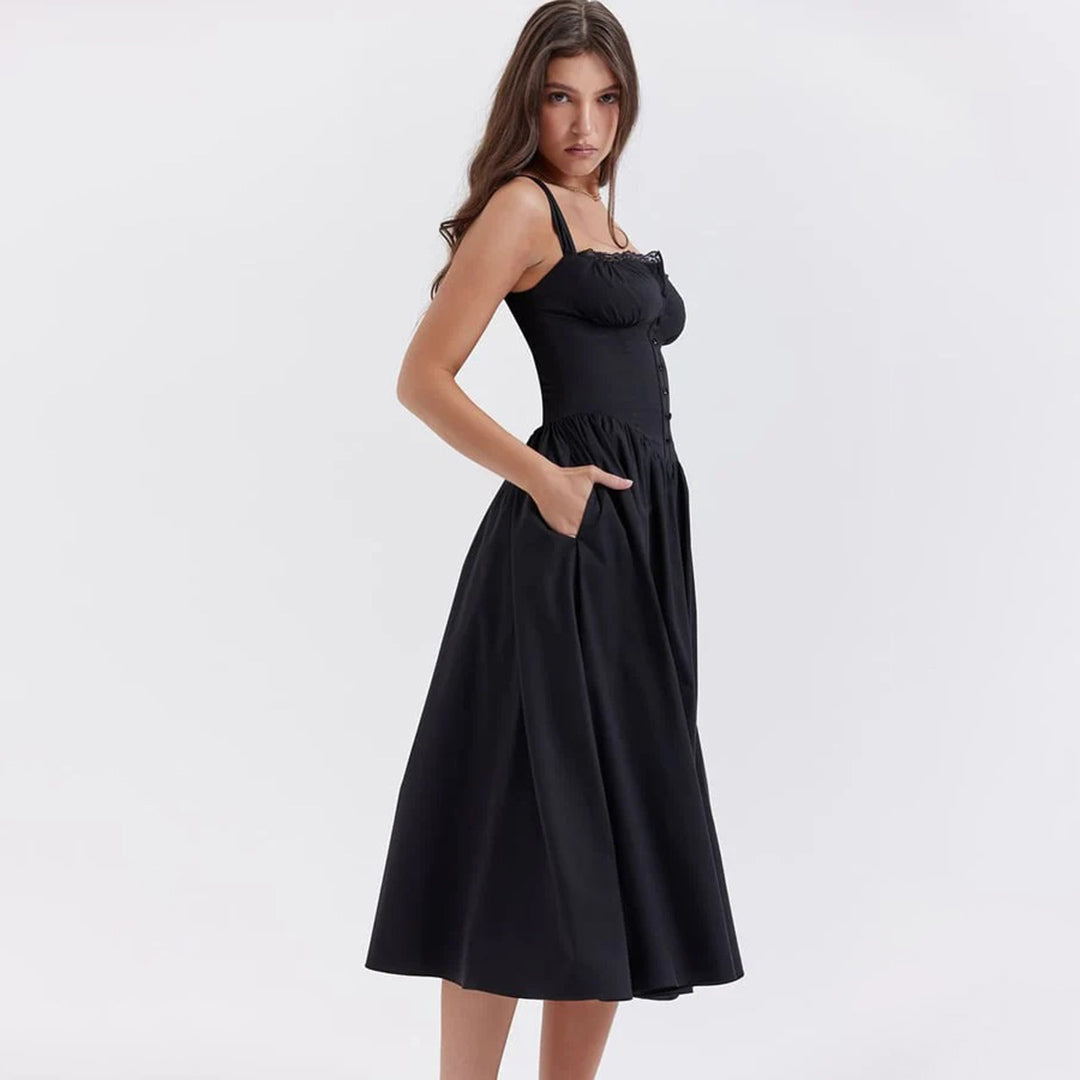 Fiene | Stijlvolle midi-jurk in de kleur Zwart voor dames in Formal stijl ideaal voor de lente.