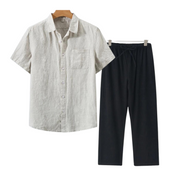 Finn | Linnen combo met korte mouw in de kleur Beige voor heren in Beach stijl ideaal voor de zomer.