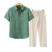 Finn | Linnen combo met korte mouw in de kleur Groen voor heren in Beach stijl ideaal voor de zomer.