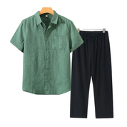 Finn | Linnen combo met korte mouw in de kleur Groen voor heren in Beach stijl ideaal voor de zomer.