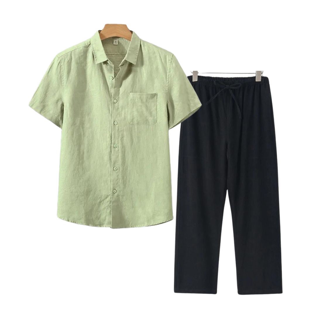 Finn | Linnen combo met korte mouw in de kleur Mint Groen voor heren in Beach stijl ideaal voor de zomer.