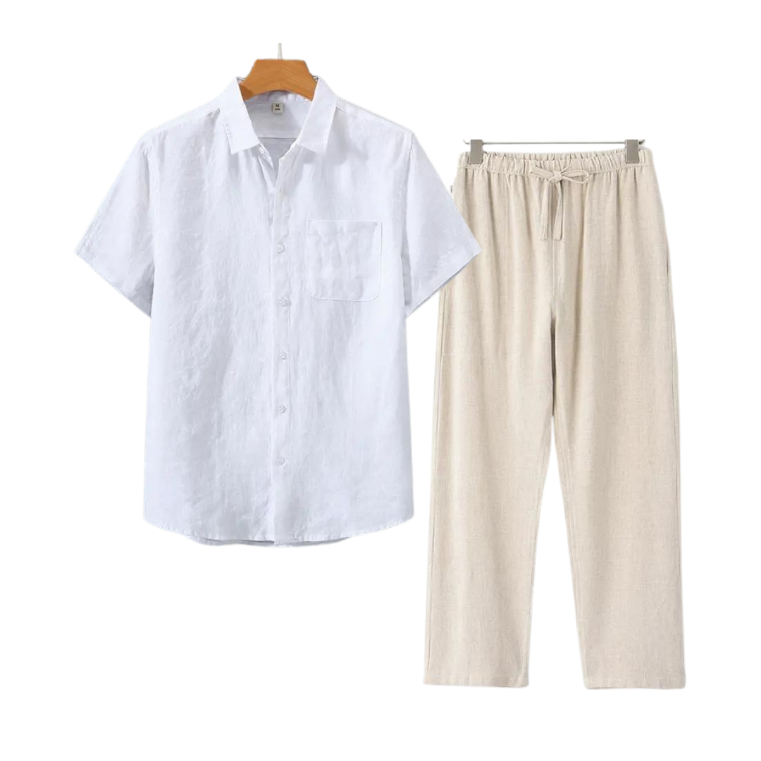 Finn | Linnen combo met korte mouw in de kleur Wit voor heren in Beach stijl ideaal voor de zomer.