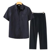 Finn | Linnen combo met korte mouw in de kleur Zwart voor heren in Beach stijl ideaal voor de zomer.