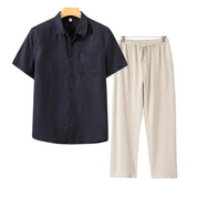 Finn | Linnen combo met korte mouw in de kleur Zwart voor heren in Beach stijl ideaal voor de zomer.