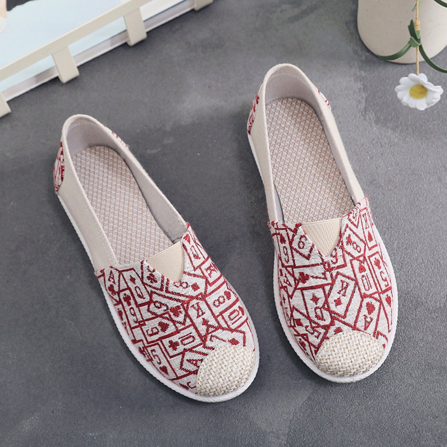 Fleur | Fleurige canvas espadrilles in de kleur Rood voor dames in Beach stijl ideaal voor de zomer.
