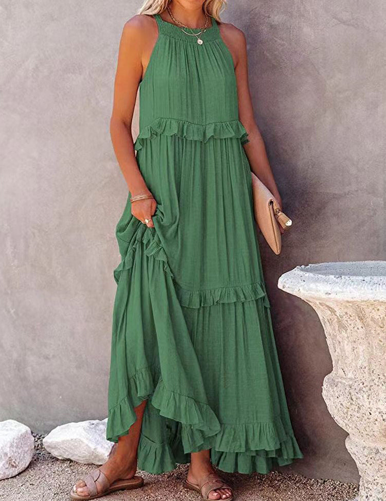 Mouwloze zomerjurk, perfect voor diverse gelegenheden. Deze maxi-jurk biedt comfort en elegantie, met tijdloze gerimpelde details en een flatterende strik voor een moeiteloos chique uitstraling. Mouwloos ontwerp, ademende stof en een veelzijdige pasvorm zorgen voor een zomerse look en ultiem draagcomfort, zelfs op warme dagen.