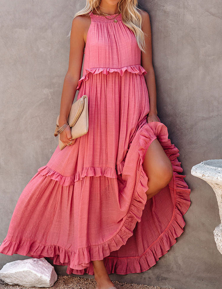 Mouwloze zomerjurk, perfect voor diverse gelegenheden. Deze maxi-jurk biedt comfort en elegantie, met tijdloze gerimpelde details en een flatterende strik voor een moeiteloos chique uitstraling. Mouwloos ontwerp, ademende stof en een veelzijdige pasvorm zorgen voor een zomerse look en ultiem draagcomfort, zelfs op warme dagen.