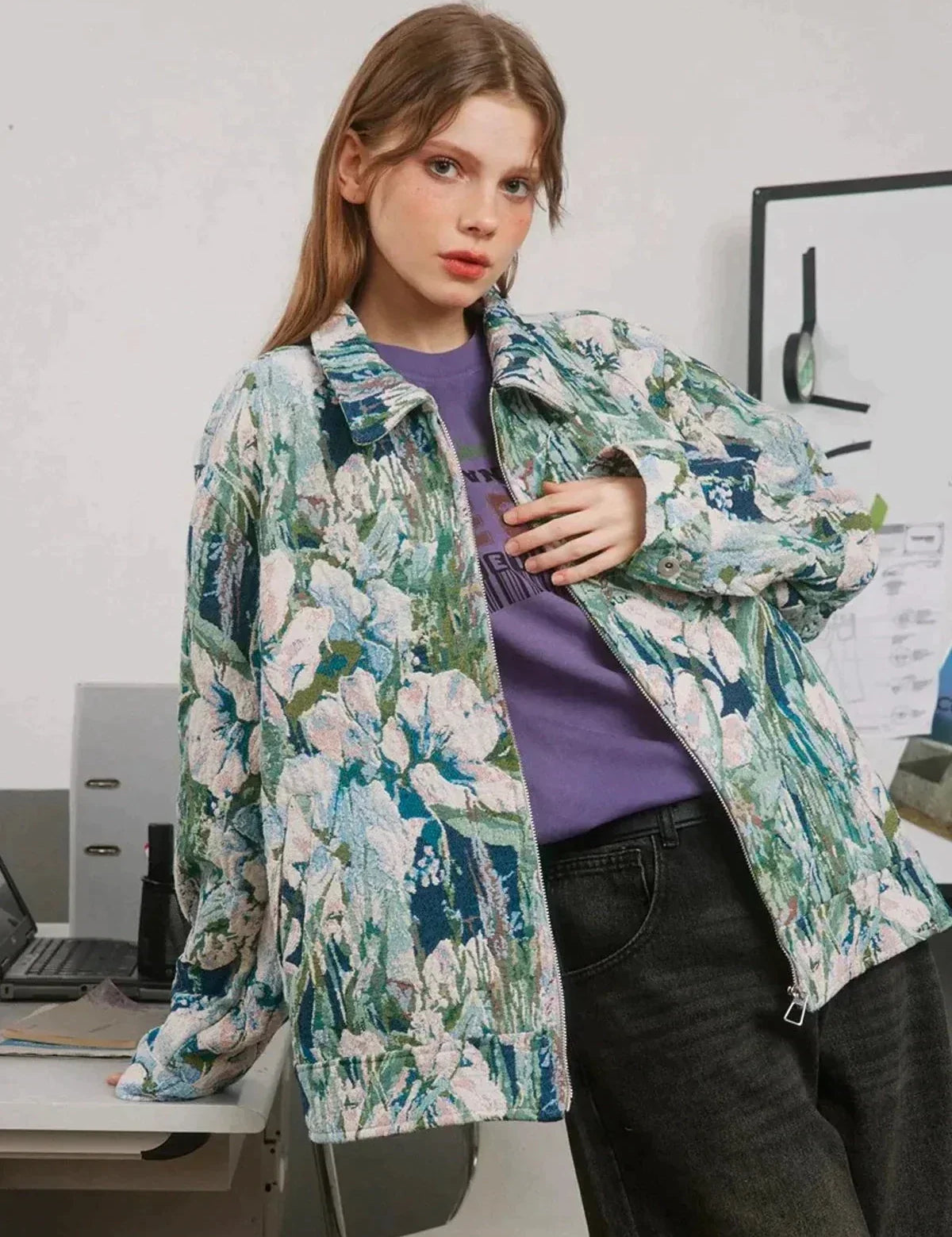 Fleurig oversized jack met bloemenprint. in de kleur Groen voor dames in stijl ideaal voor de herfst.