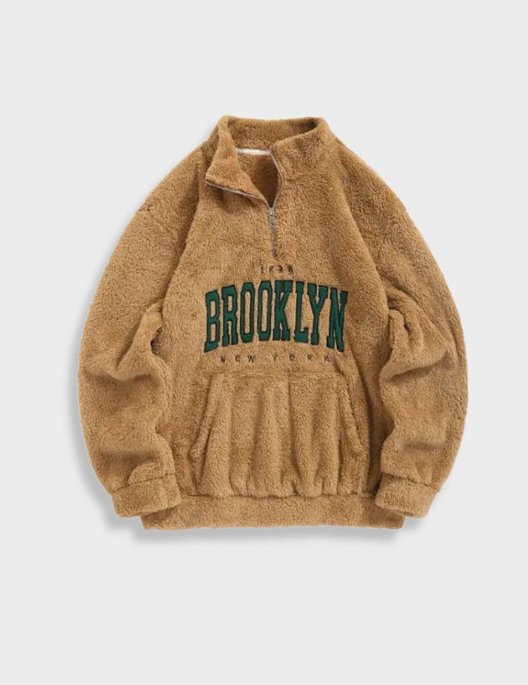 Fluffy NY Brooklyn Zipper in de kleur Bruin voor dames in Lounge stijl ideaal voor de herfst.
