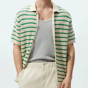 Franck | Gebreide knooptrui in de kleur Beige/Groen voor heren in stijl ideaal voor de lente.