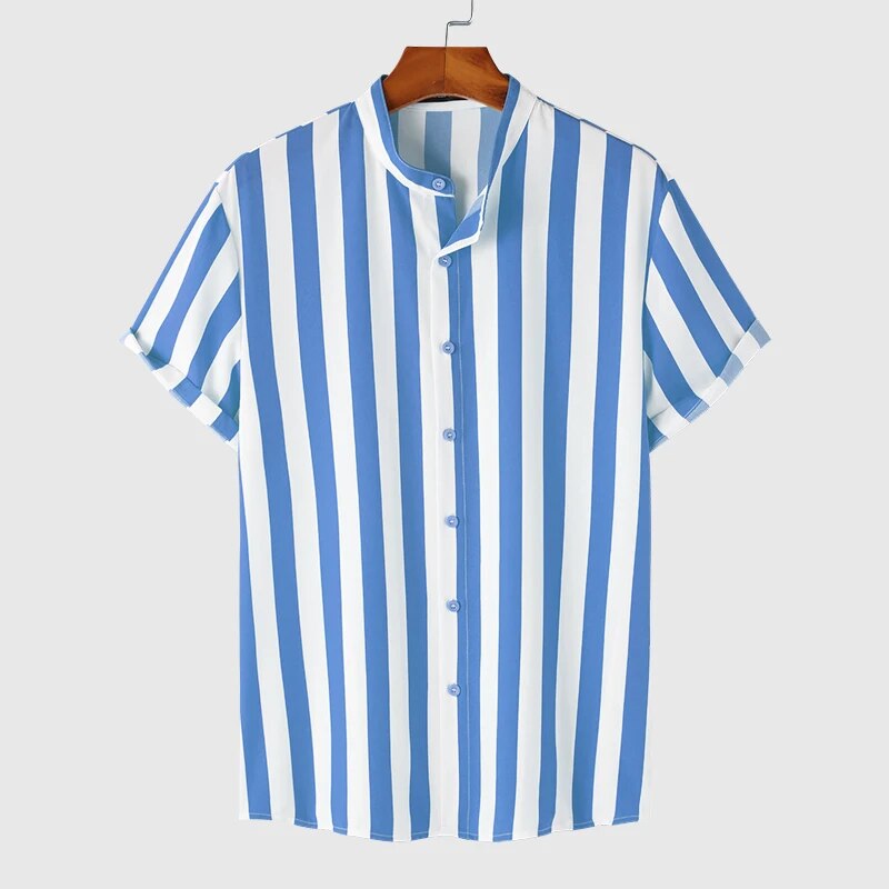 Frederico | Gestreept Casual Overhemd in de kleur Blauw voor heren in stijl ideaal voor de lente.