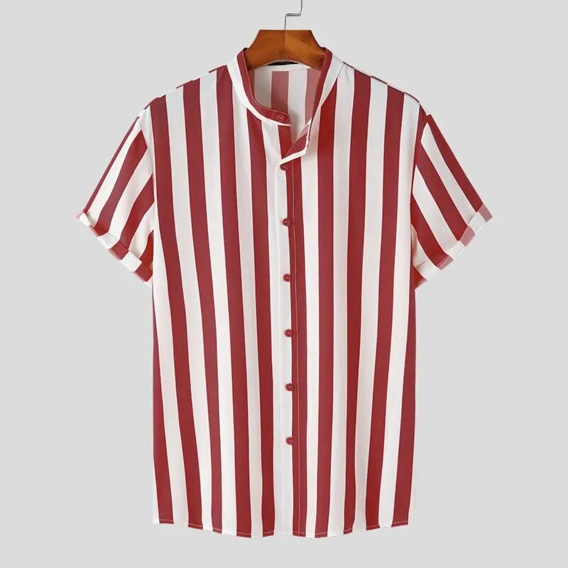 Frederico | Gestreept Casual Overhemd in de kleur Rood voor heren in stijl ideaal voor de lente.