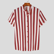 Frederico | Gestreept Casual Overhemd in de kleur Rood voor heren in stijl ideaal voor de lente.