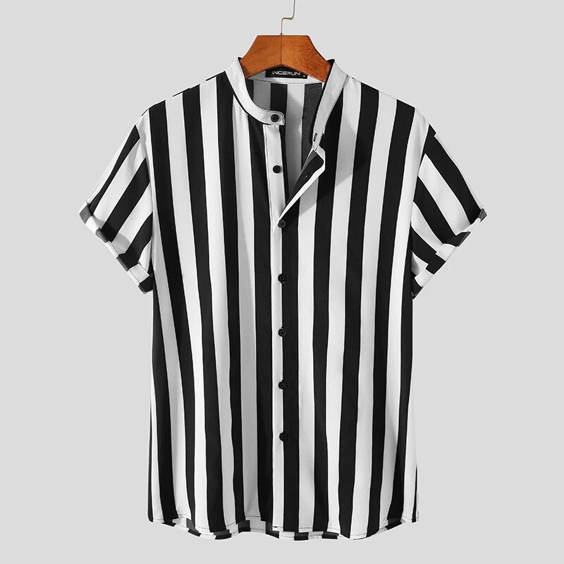 Frederico | Gestreept Casual Overhemd in de kleur Zwart voor heren in stijl ideaal voor de lente.