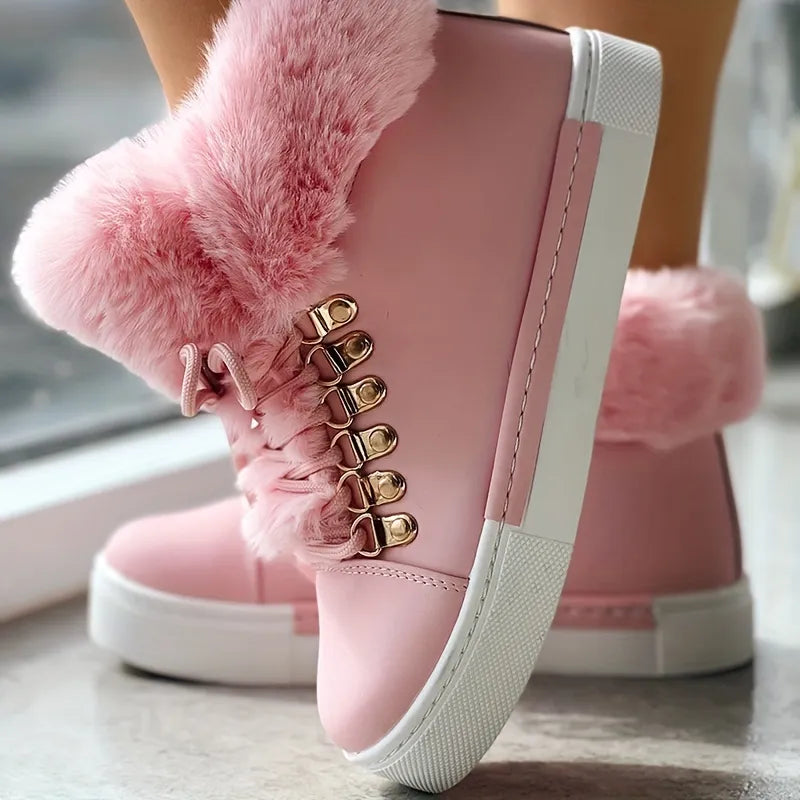 Fuzzy Detail gevoerde enkellaarzen met veters in de kleur Roze voor dames in stijl ideaal voor de herfst.