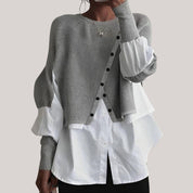 Gelaagde Trui in de kleur Grijs/Wit voor dames in stijl ideaal voor de herfst.