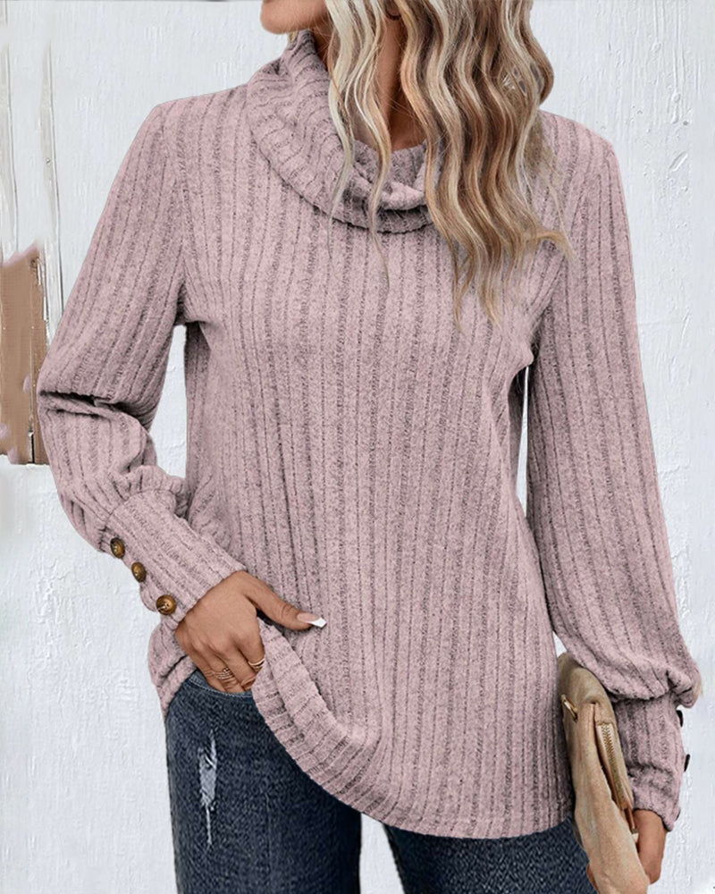 Geribbelde top met een stapelkraag in de kleur Paars voor dames in stijl ideaal voor de herfst.