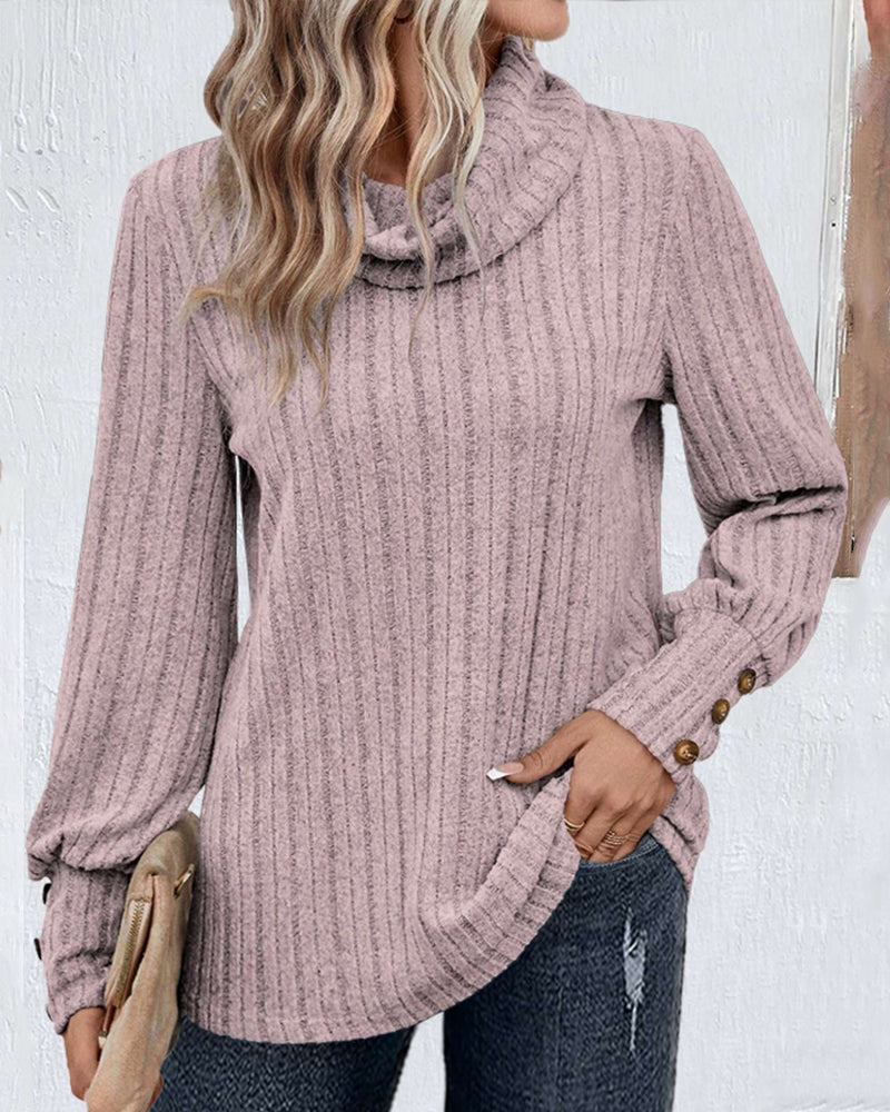 Geribbelde top met een stapelkraag in de kleur Paars voor dames in stijl ideaal voor de herfst.