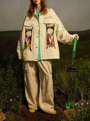 Gertrude | Gebloemd street-style damesjack in de kleur Beige voor dames in Streetwear stijl ideaal voor de herfst.
