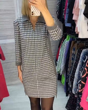 Geruite Jurk met zakken in de kleur Grijs voor dames in stijl ideaal voor de herfst.