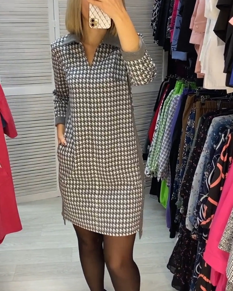 Geruite Jurk met zakken in de kleur Grijs voor dames in stijl ideaal voor de herfst.