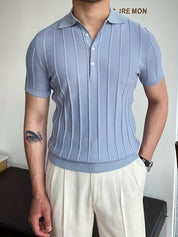 Gestreepte Polo in de kleur Lichtblauw voor heren in Casual stijl geschikt voor alle seizoenen.