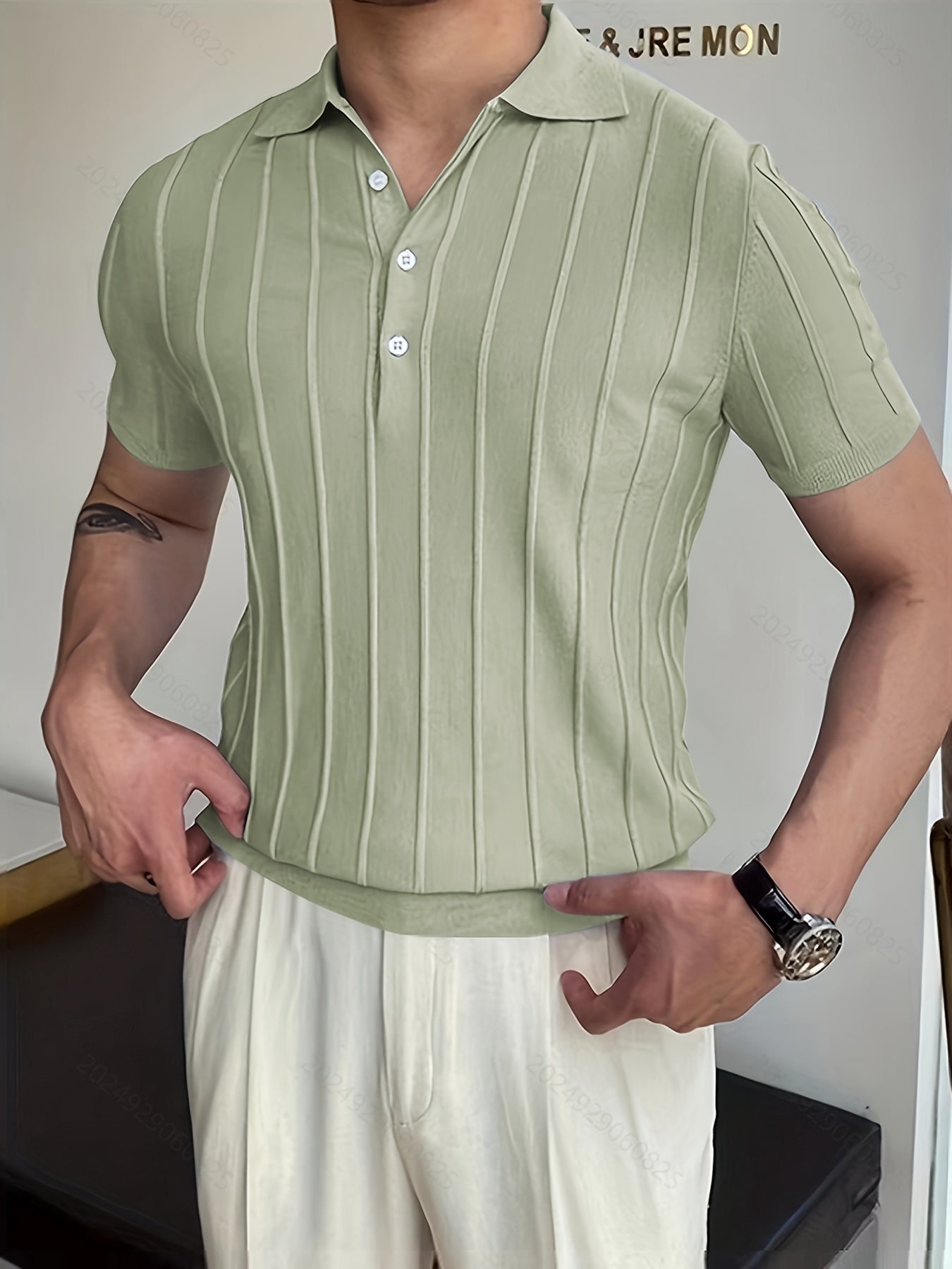 Gestreepte Polo in de kleur Groen voor heren in Casual stijl geschikt voor alle seizoenen.