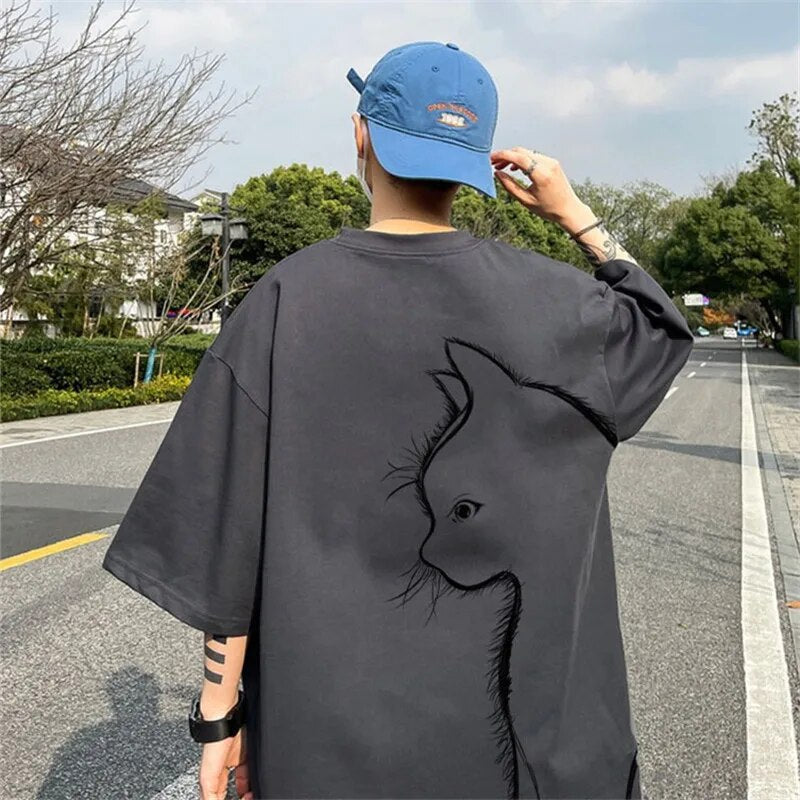 Giovani | Heren T-shirt met oversized kattenprint in de kleur Donkergrijs voor heren in Streetwear stijl ideaal voor de zomer.