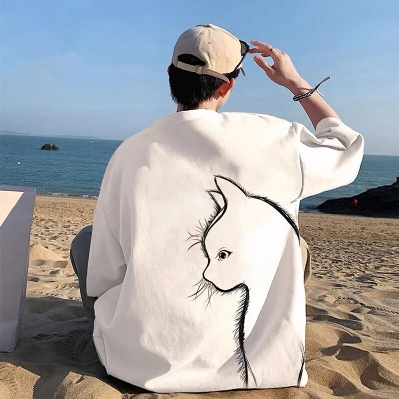 Giovani | Heren T-shirt met oversized kattenprint in de kleur Wit voor heren in Streetwear stijl ideaal voor de zomer.