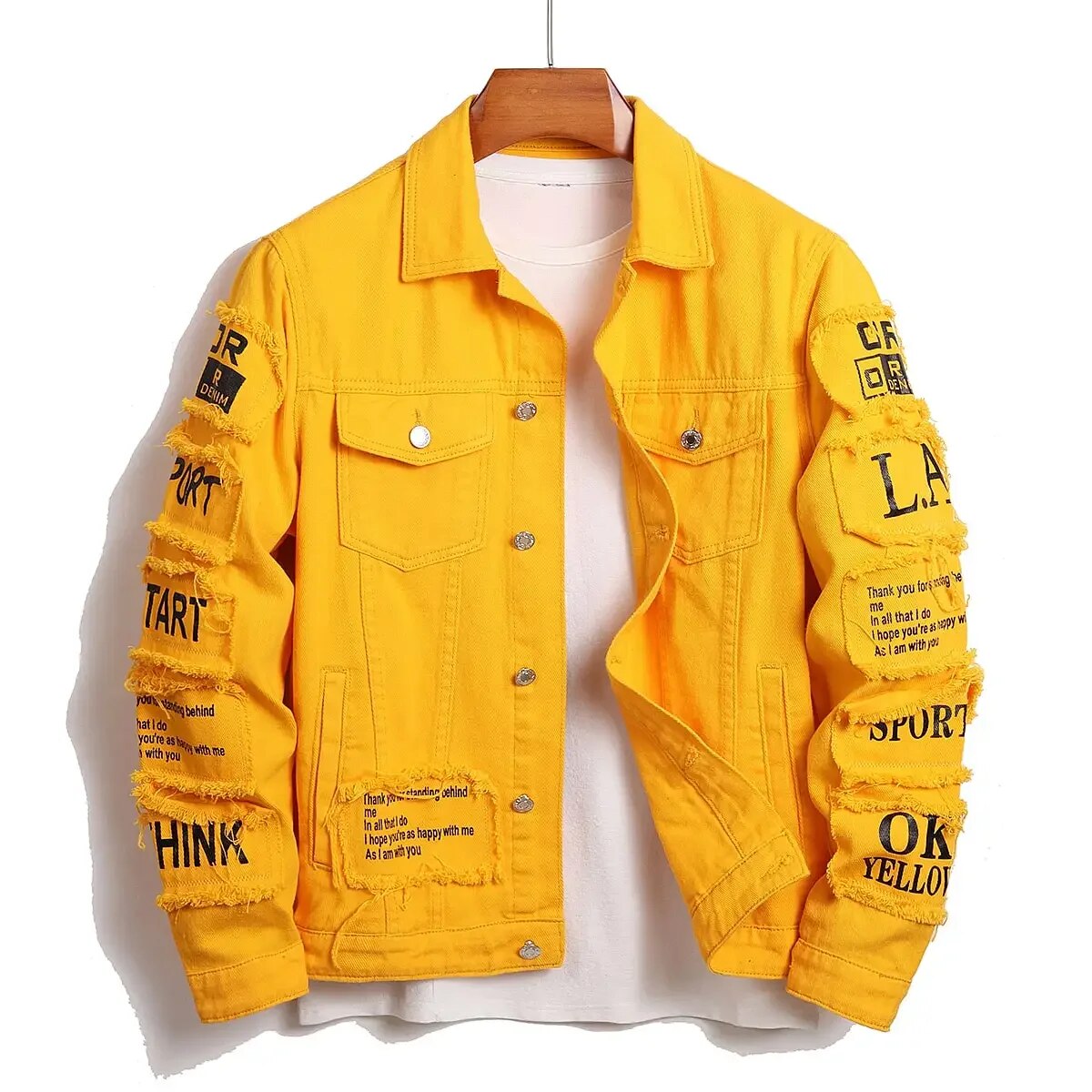 Harold | Denim truckerjack in Dutch Gelderlandstof in de kleur Geel voor heren in Heritage stijl ideaal voor de winter