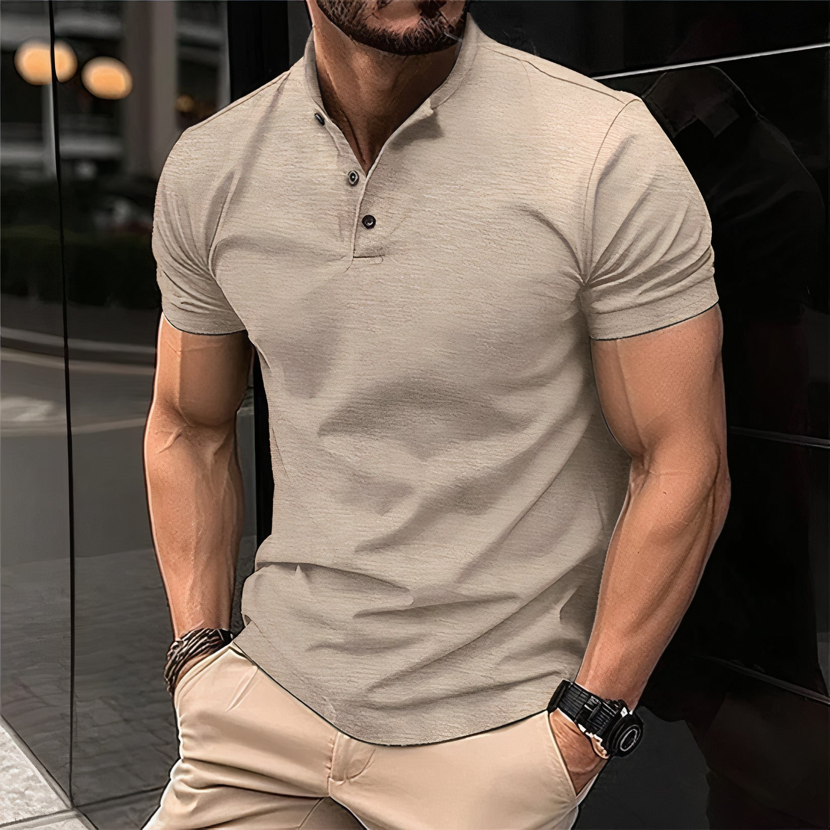 Hartwin | Klassiek poloshirt in de kleur Khaki voor heren in Heritage stijl geschikt voor alle seizoenen.