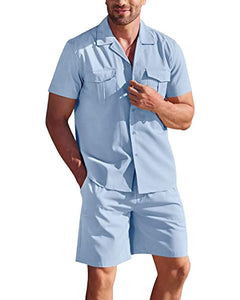 Herenoverhemd en korte broek in de kleur Donkerblauw voor heren in stijl ideaal voor de lente.