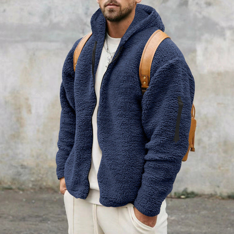 Hermy | Zachte fleecejack in de kleur Blauw voor heren in Lounge stijl ideaal voor de winter