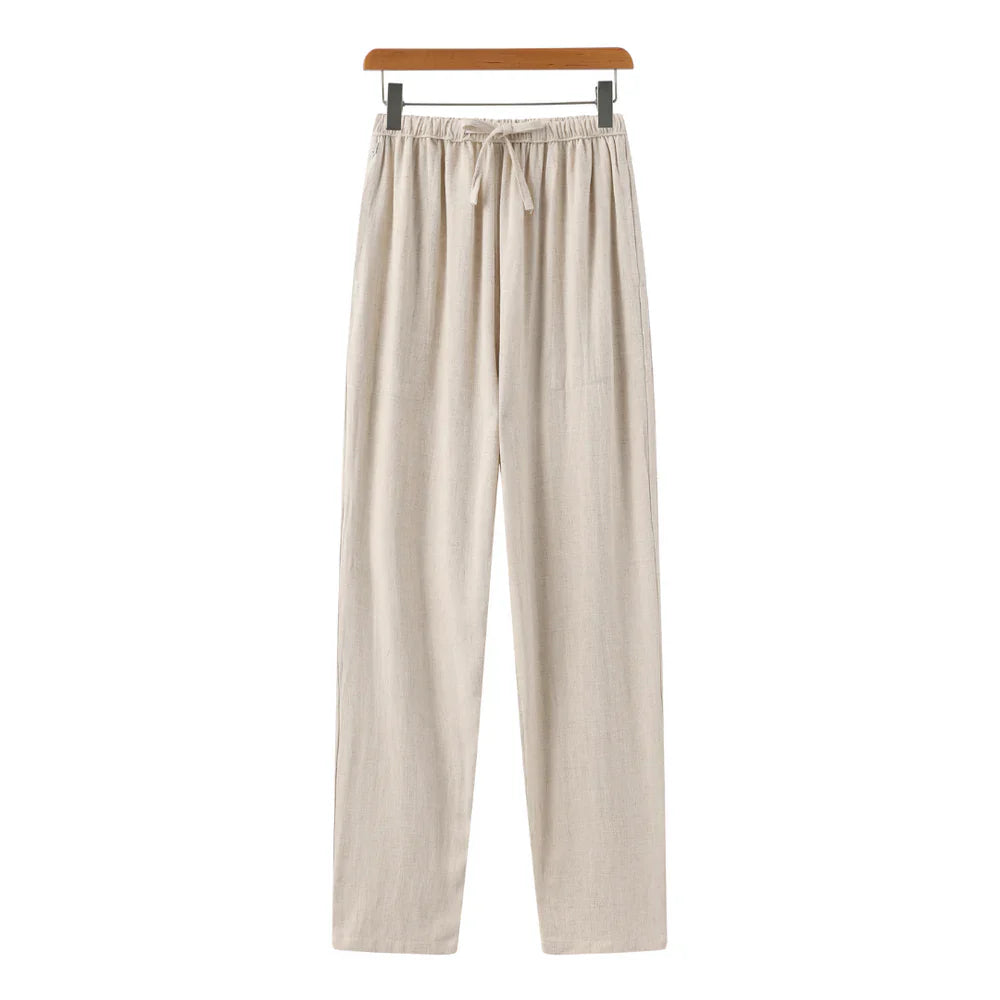 Hessel | Linnen slim fit pantalon in de kleur Beige voor heren in Beach stijl geschikt voor alle seizoenen.